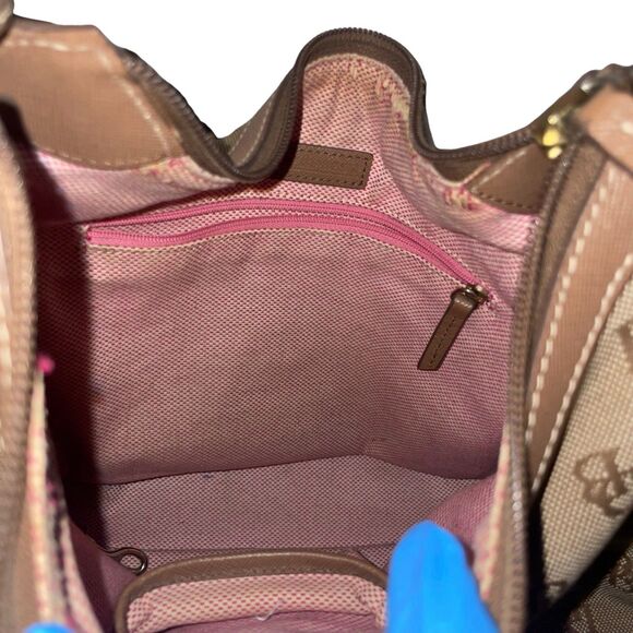 Dooney & Bourke Signature East/West Shoulder Bag in Brown Canvas w Leather Trim - Picture 9 of 12